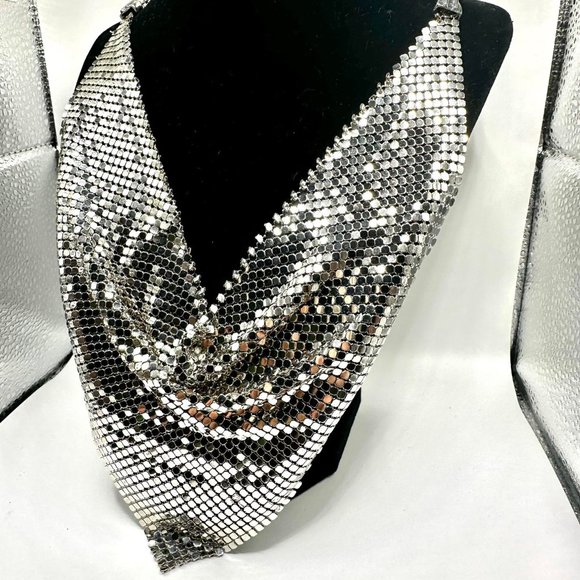 Vintage Jennifer Lopez Rare Silver Chrome Chainmail Scarf Bib Mesh Necklace - Picture 1 of 11